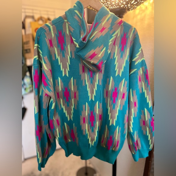 Crazy Train Aztec Neon Print Knit Sweater - Picture 3 of 5